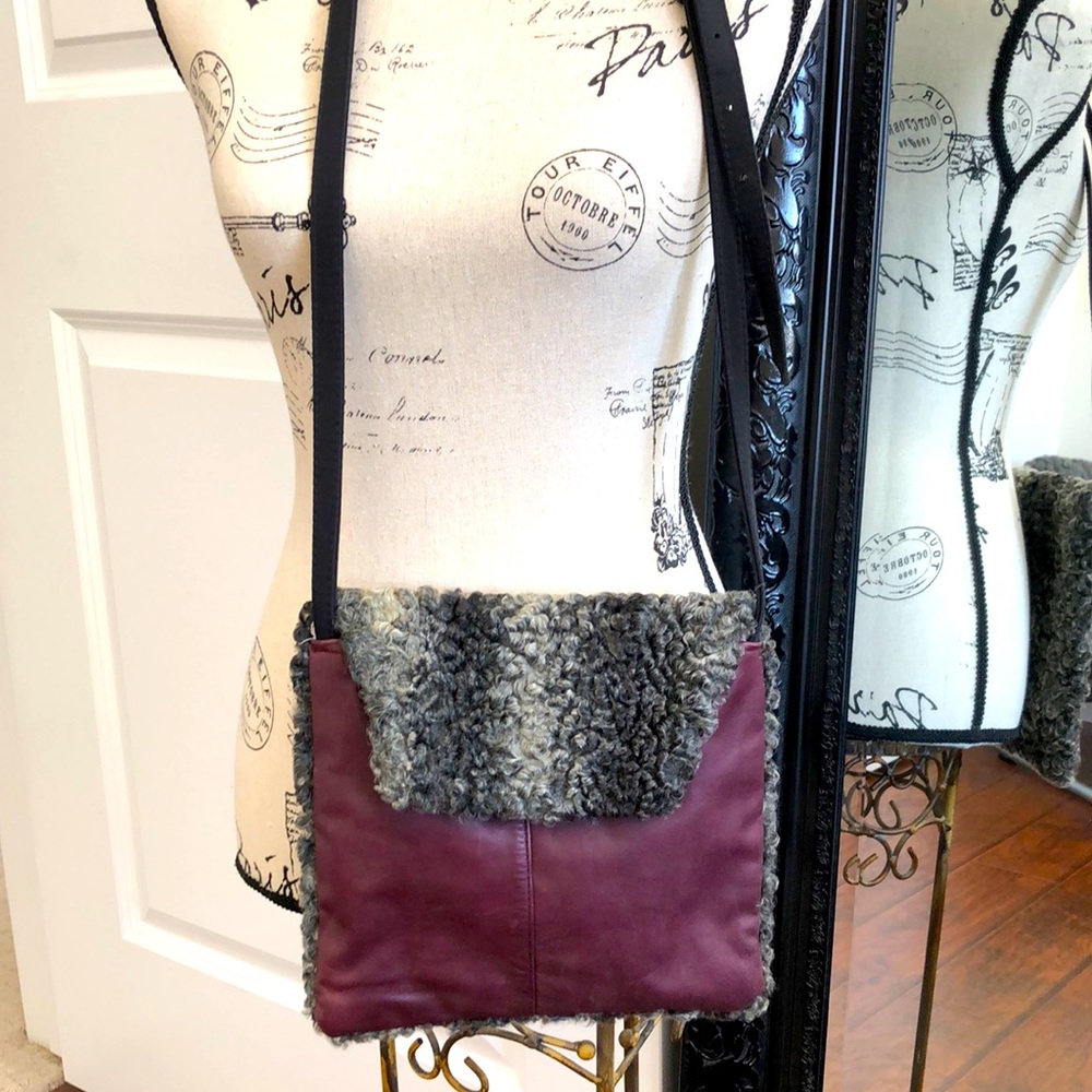 Vintage leather and fur cross body